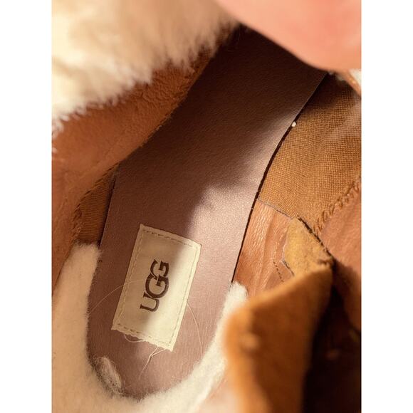 UGG Elowen Boots Womens Size 9 Brown Suede Shearling Fur Cuff Zip Ankle - Picture 5 of 8